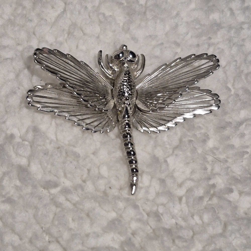 Vintage Monet Silver Tone Dragonfly Brooch Pin